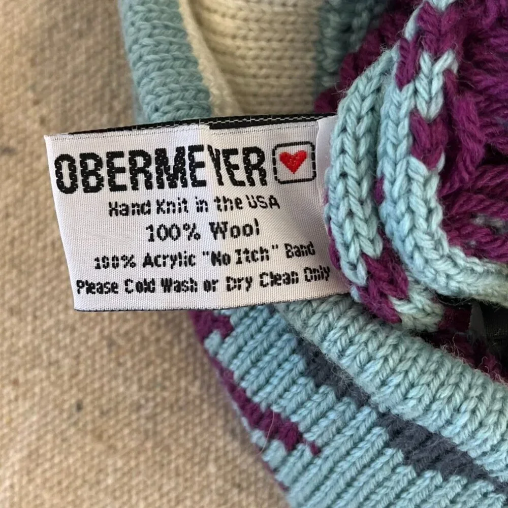 Obermeyer Unisex Blue/Purple Hand Knit 100% Wool Winter/Outdoor Stocking Hat